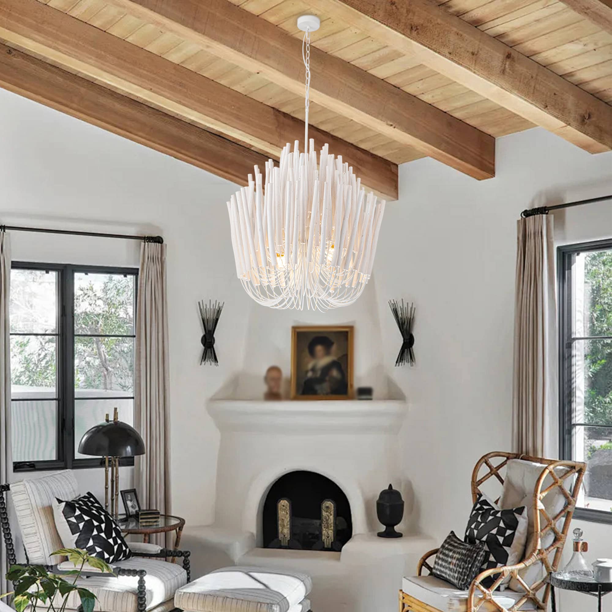 Nordic Style Wooden Metal Chandelier Tiered Wood Art Deco Zweitbild