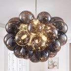 Obsidian Gloom Smoked Glass Bubble Chandelier - Reflective Charcoal & Mirror Grey - BeyPan