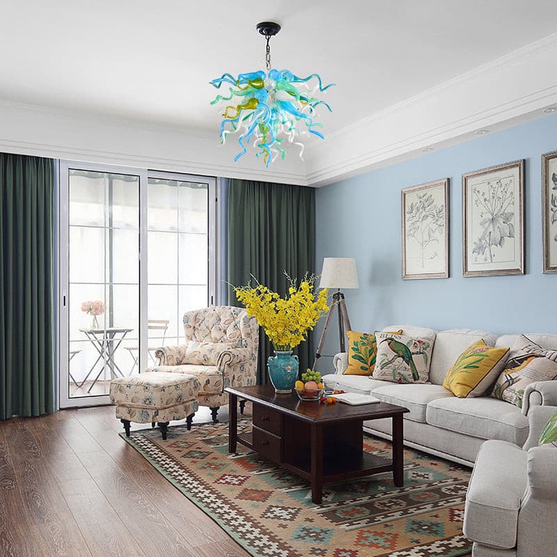 Ocean Breeze Artisan Glass Chandelier - Refreshing Sky Blue and Jade Green - BeyPan