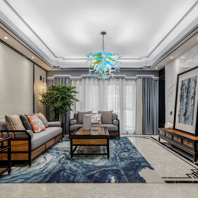 Ocean Breeze Artisan Glass Chandelier - Refreshing Sky Blue and Jade Green - BeyPan