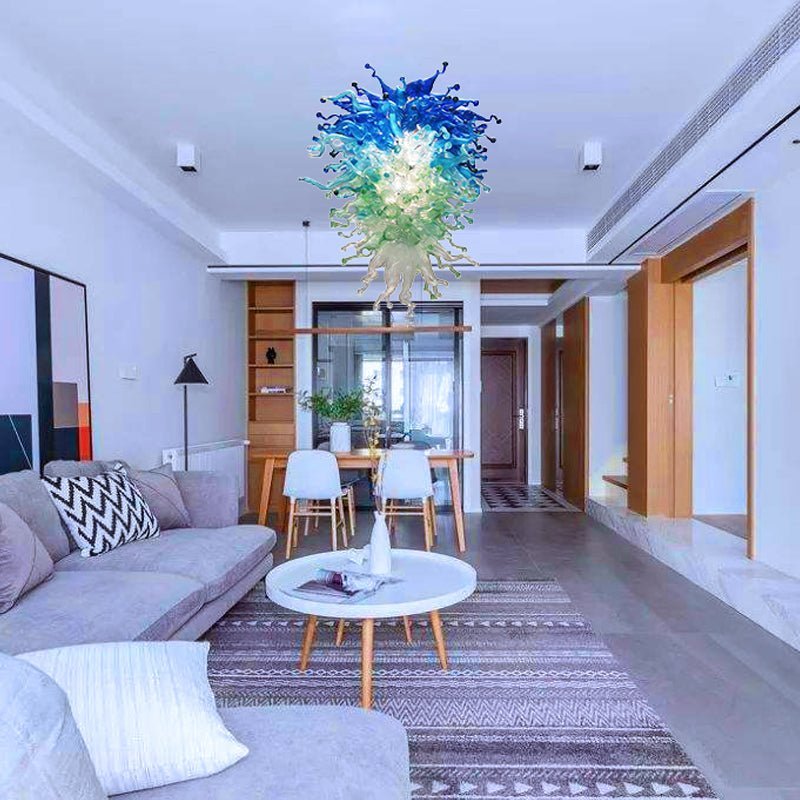 Oceanic Deep Blue and Aqua Murano Style Blown Glass Chandelier - BeyPan