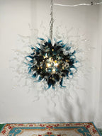 Planet Blast Artisan Blown Glass Chandelier - Deep Blue and Clear - BeyPan