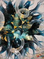 Planet Blast Artisan Blown Glass Chandelier - Deep Blue and Clear - BeyPan
