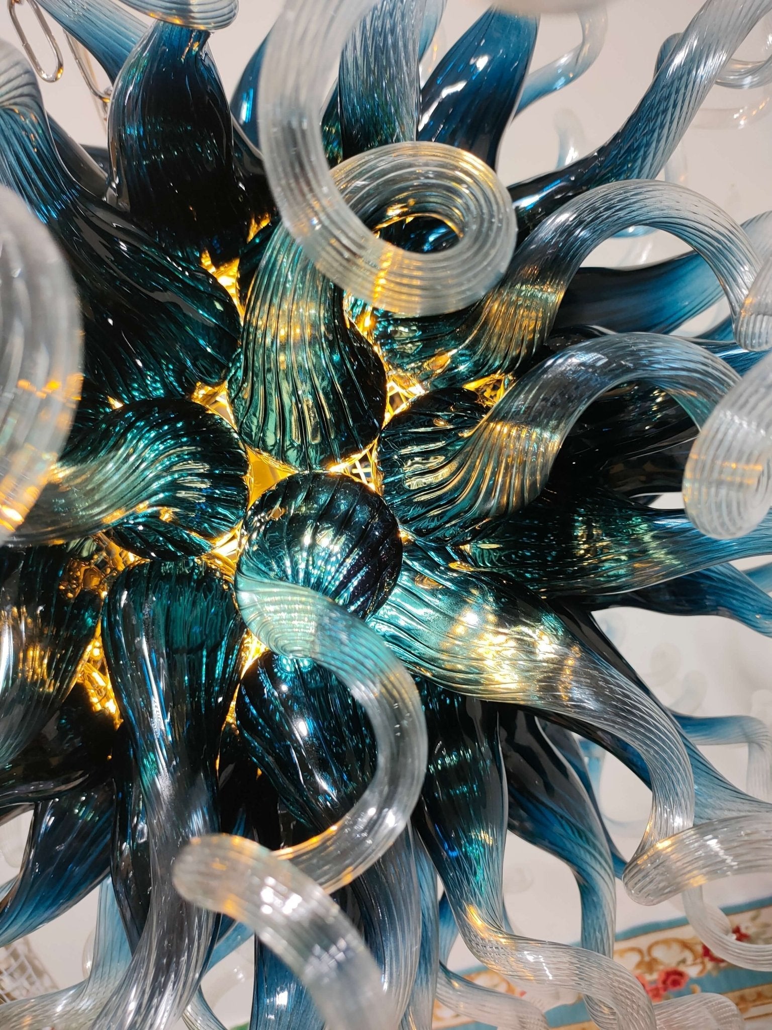 Planet Blast Artisan Blown Glass Chandelier - Deep Blue and Clear - BeyPan