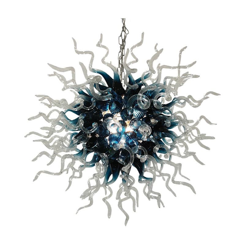 Planet Blast Artisan Blown Glass Chandelier - Deep Blue and Clear - BeyPan