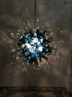 Planet Blast Artisan Blown Glass Chandelier - Deep Blue and Clear - BeyPan