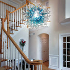 Planet Blast Artisan Blown Glass Chandelier - Modern Aqua Blue, Clear & Gray - BeyPan