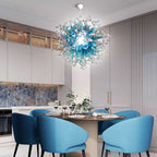 Planet Blast Artisan Blown Glass Chandelier - Modern Aqua Blue, Clear & Gray - BeyPan