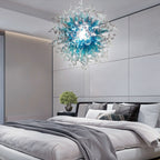 Planet Blast Artisan Blown Glass Chandelier - Modern Aqua Blue, Clear & Gray - BeyPan
