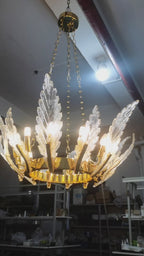 Luxury Glass Leaf Chandelier Gold Frame