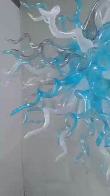 Chihuly Style Blown Glass Chandelier Ocean Breeze