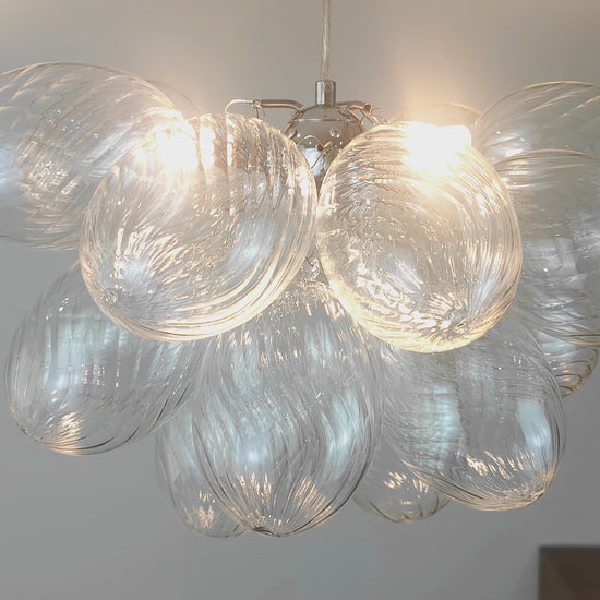 Clear Ribbed Cobblestone Bubble Ball Glass Chandelier  D20"