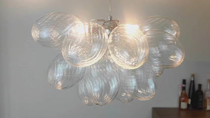 Clear Ribbed Cobblestone Bubble Ball Glass Chandelier  D20"