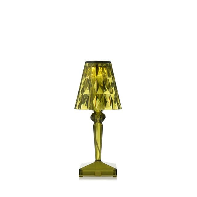 Stylish yellow acrylic crystal desk lamp with rechargeable cordless design.