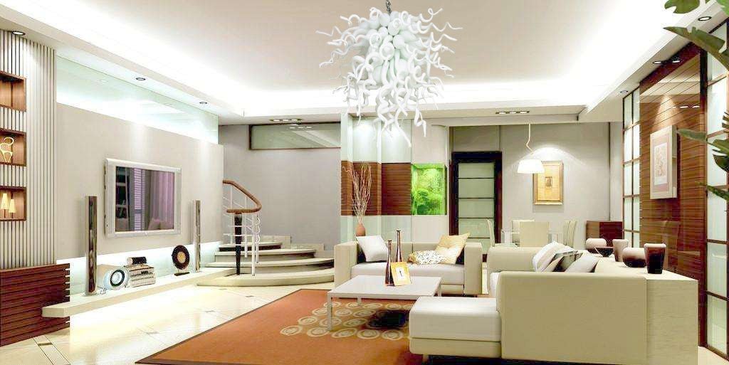 Pure Alabaster Artisan Blown Glass Chandelier - Modern Minimalist Milk White Zweitbild