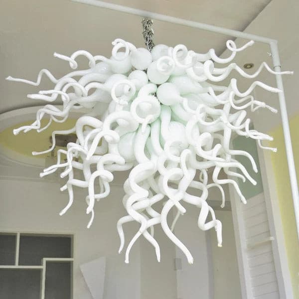 Pure Alabaster Artisan Blown Glass Chandelier - Modern Minimalist Milk White - BeyPan