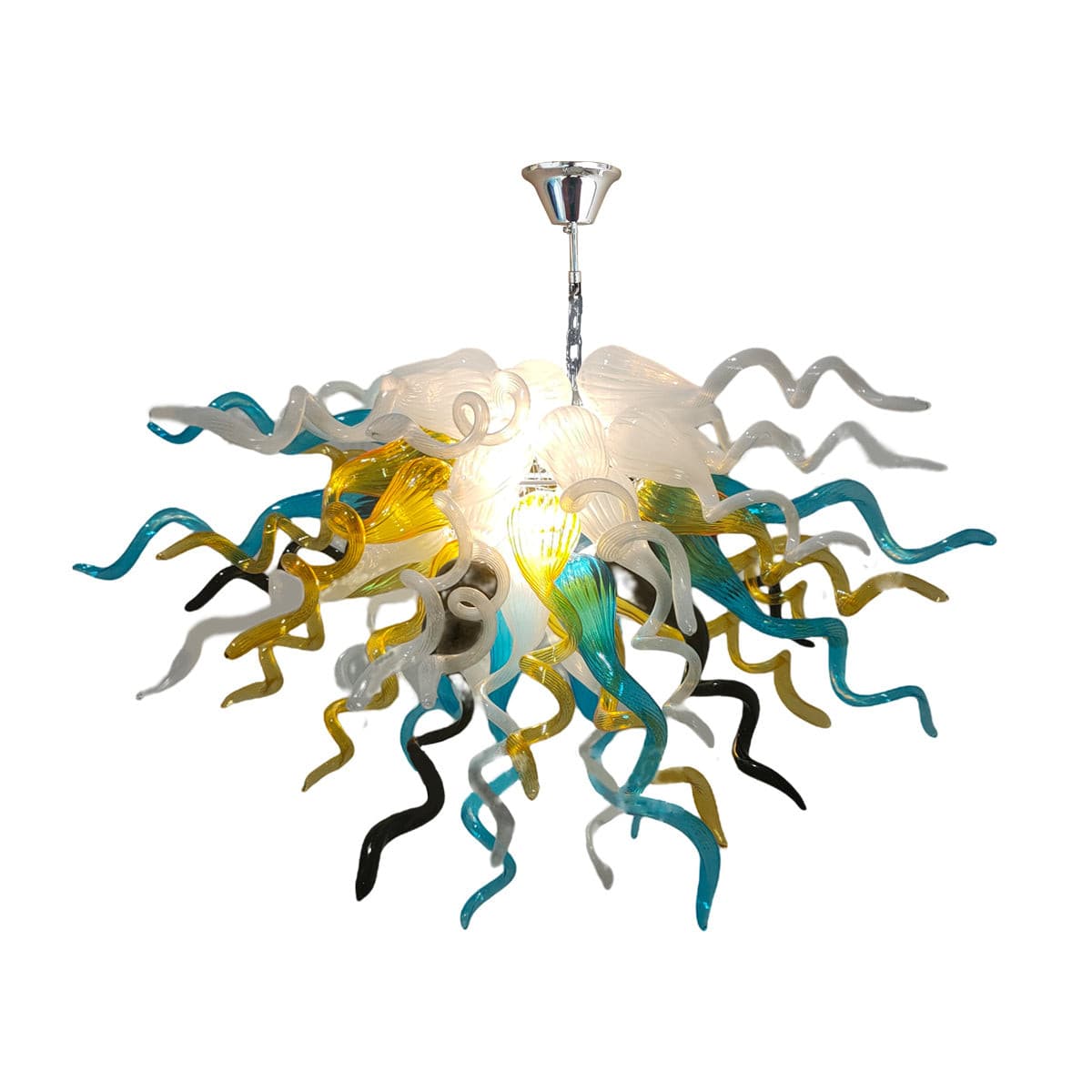 Radiant Prism Artisan Blown Glass Chandelier - Amber, Azure Blue, White and Black - BeyPan