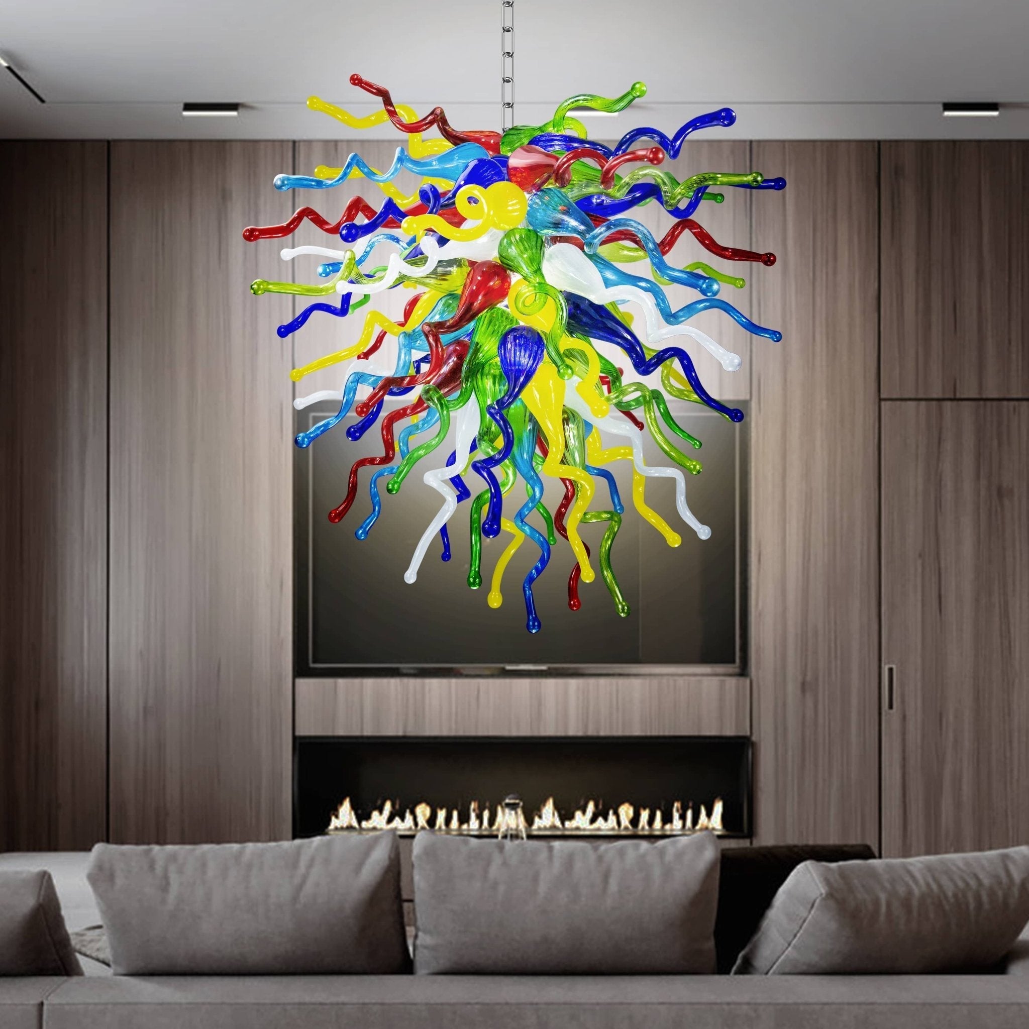 Radiant Rainbow Hand-Blown Glass Chandelier - Vibrant Multi-Color - BeyPan