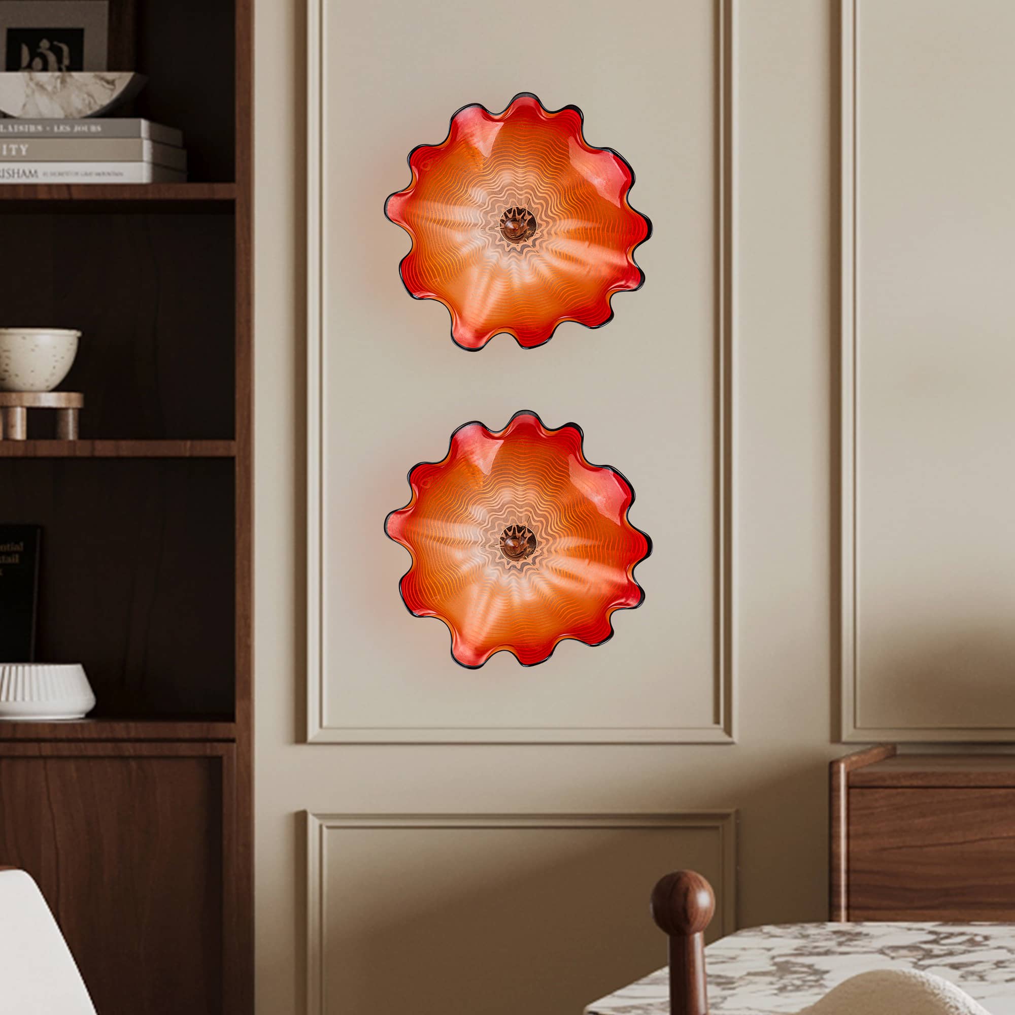 Red Blown Glass Wall Flower Sculpture - Custom Murano Style Wall Art - BeyPan