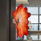 Red Blown Glass Wall Flower Sculpture - Custom Murano Style Wall Art - BeyPan