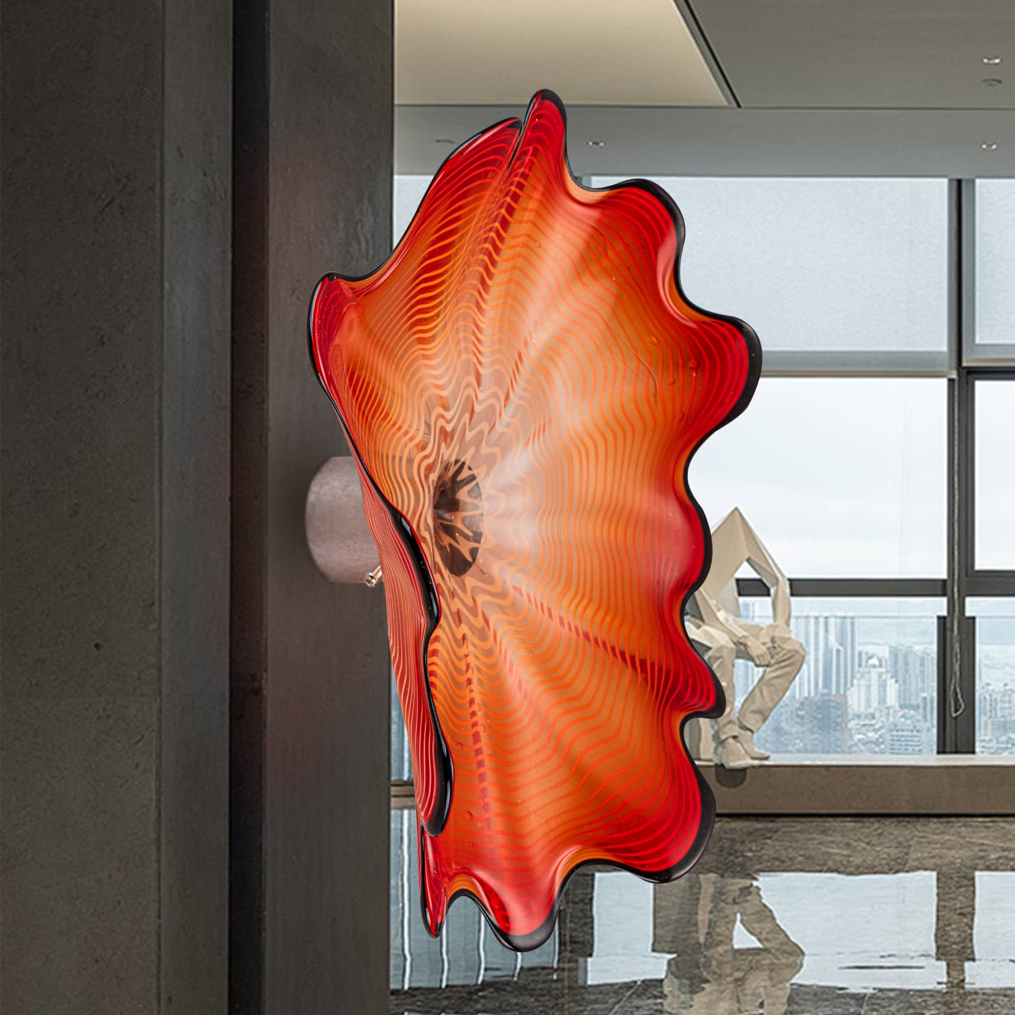 Red Blown Glass Wall Flower Sculpture - Custom Murano Style Wall Art - BeyPan