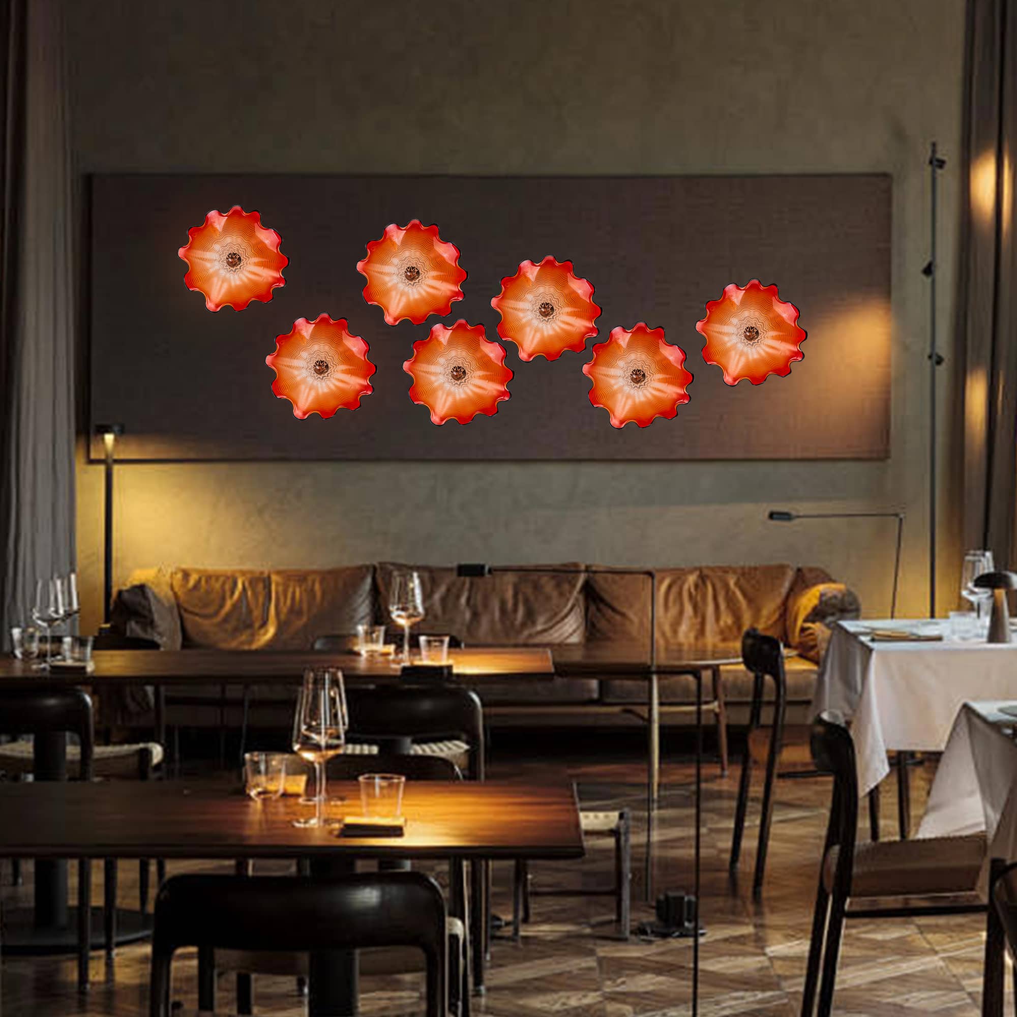 Red Blown Glass Wall Flower Sculpture - Custom Murano Style Wall Art - BeyPan