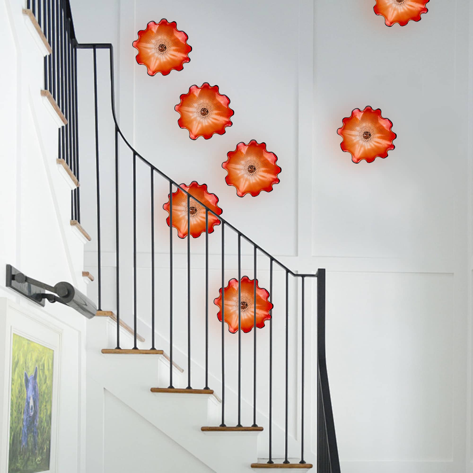Red Blown Glass Wall Flower Sculpture - Custom Murano Style Wall Art - BeyPan
