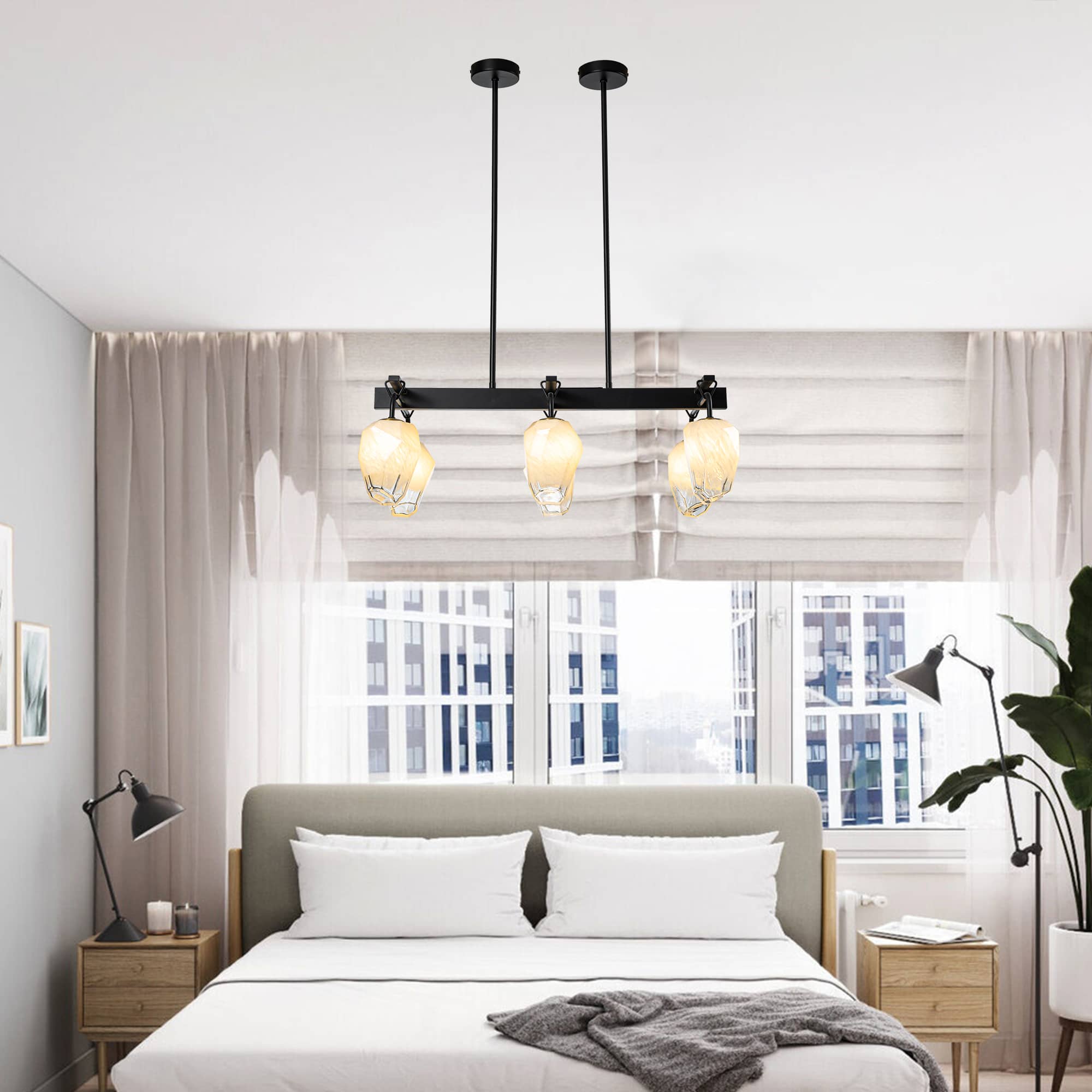 Retro Chandelier Frost White Hailstone-shaped Lampshape - BeyPan