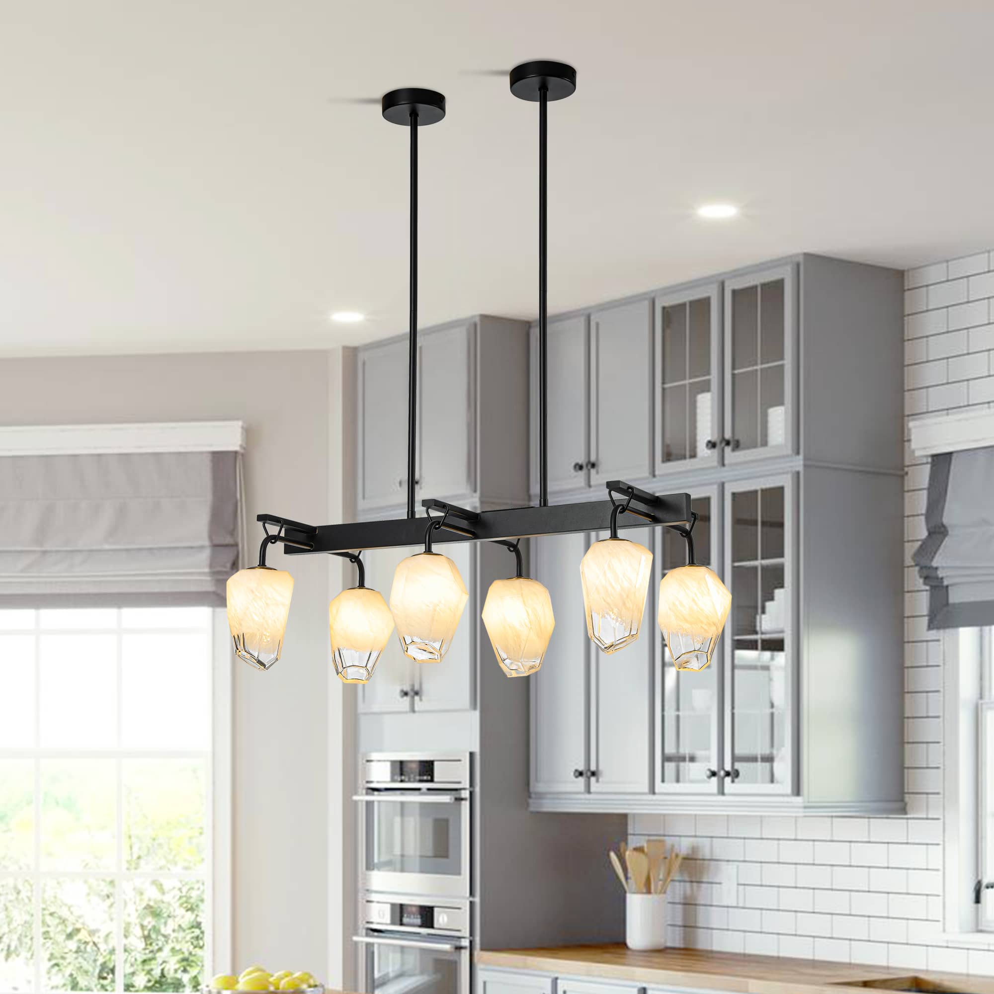 Retro Chandelier Frost White Hailstone-shaped Lampshape - BeyPan