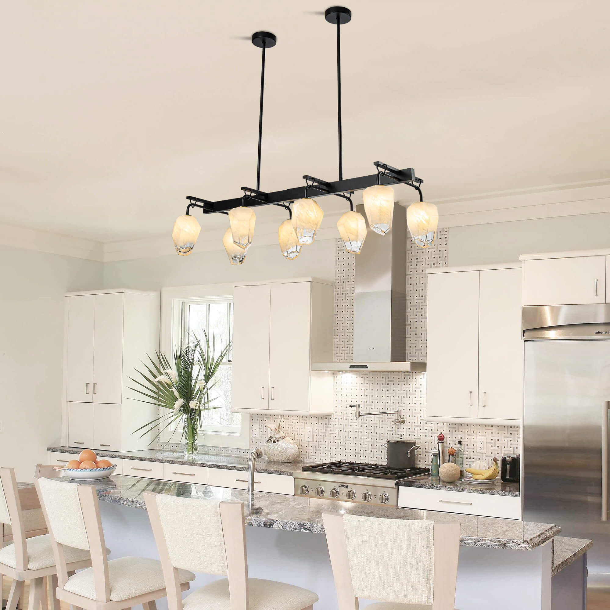 Retro Chandelier Frost White Hailstone-shaped Lampshape - BeyPan
