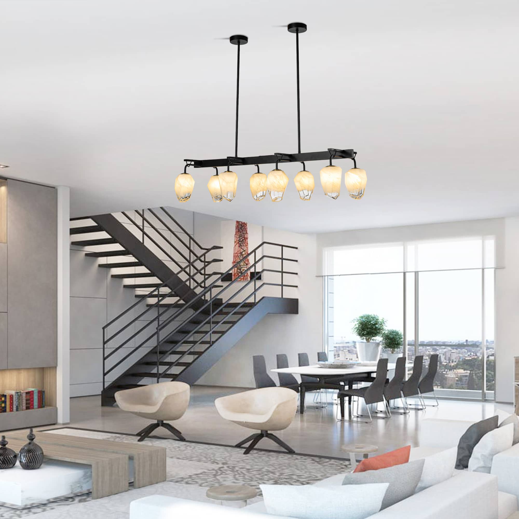 Retro Chandelier Frost White Hailstone-shaped Lampshape - BeyPan