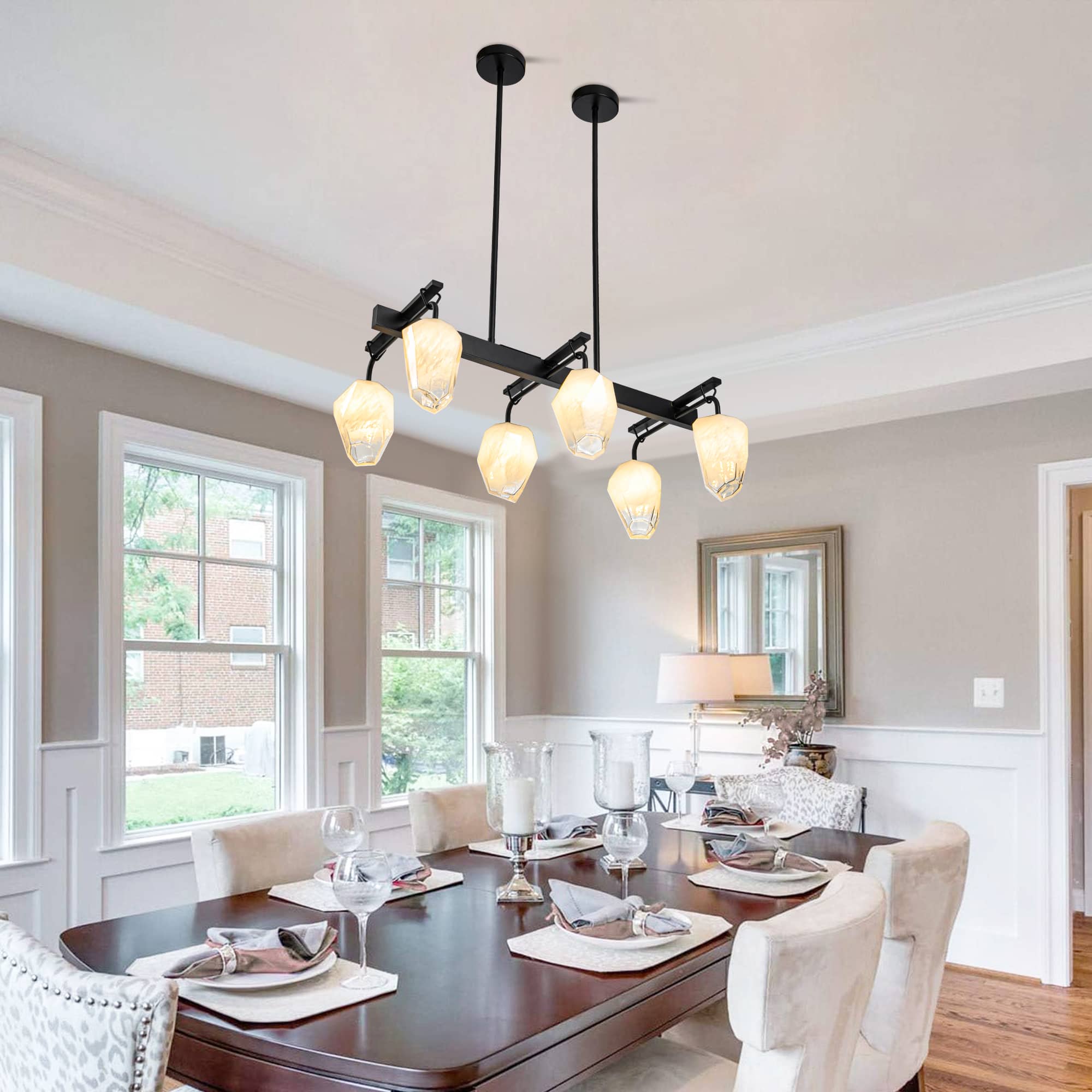 Retro Chandelier Frost White Hailstone-shaped Lampshape - BeyPan