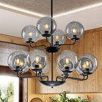 Retro Double-Tier Candelabra Chandelier 12-Light Glass Ball Shade - BeyPan