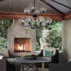 Retro Double-Tier Candelabra Chandelier 12-Light Glass Ball Shade - BeyPan