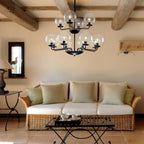 Retro Double-Tier Candelabra Chandelier 12-Light Glass Ball Shade - BeyPan