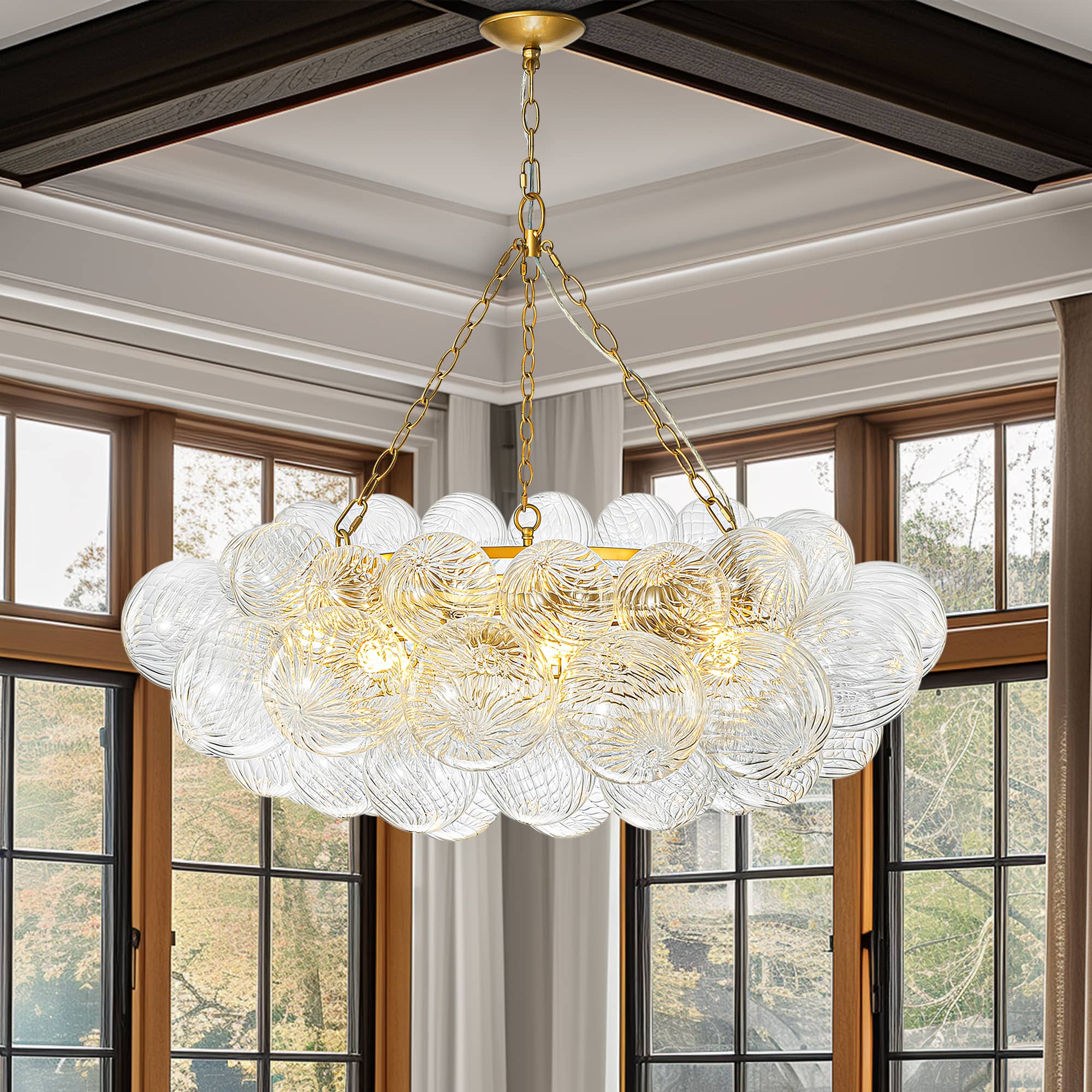 Ring Loop Bubbles Chandelier Swirled Texture Clear Globe D40"*H26" - BeyPan Hauptbild