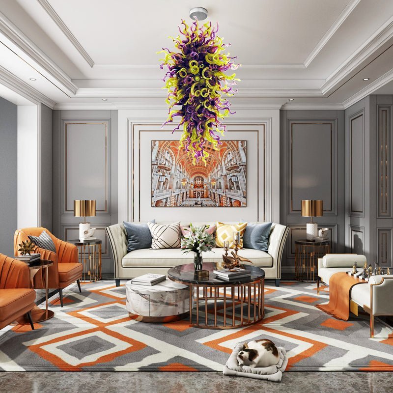 Royal Amethyst & Jade Murano Style Blown Glass Chandelier - Exotic Green and Purple Zweitbild