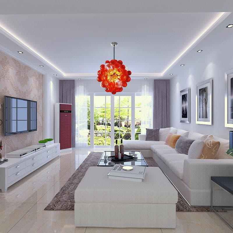 Ruby Red Hand-Blown Glass Bubble Chandelier - Modern Sphere Cluster Art Pendant Zweitbild