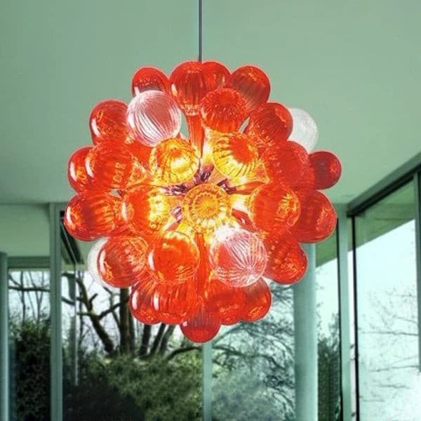 Ruby Red Hand-Blown Glass Bubble Chandelier - Modern Sphere Cluster Art Pendant - BeyPan Hauptbild