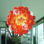 Ruby Red Hand-Blown Glass Bubble Chandelier - Modern Sphere Cluster Art Pendant - BeyPan