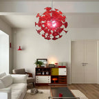Ruby Red Horn Flower Hand-Blown Glass Chandelier - 34" Artistic Sputnik Starburst - BeyPan
