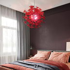 Ruby Red Horn Flower Hand-Blown Glass Chandelier - 34" Artistic Sputnik Starburst - BeyPan