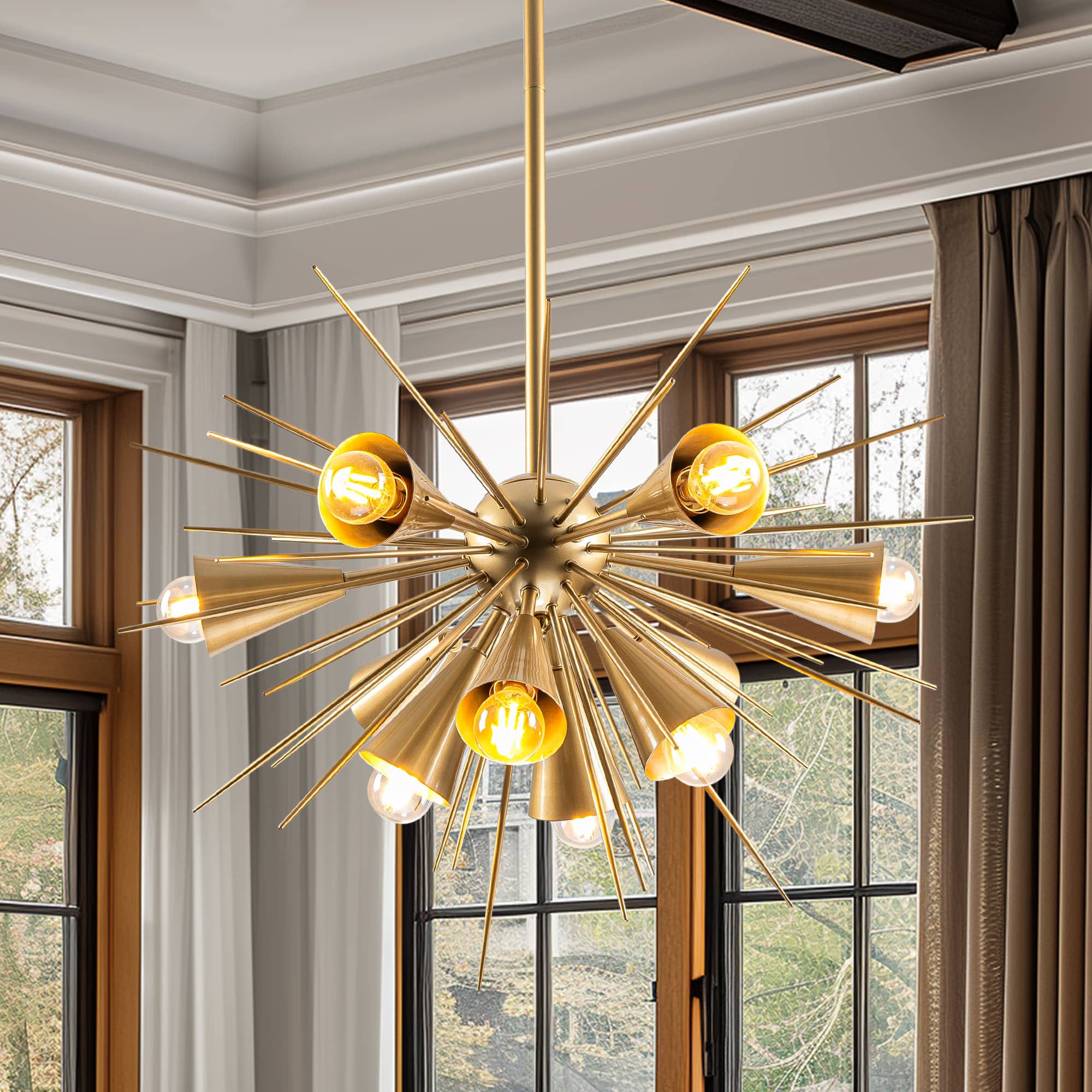Scandinavian Modernism Radial Sea Urchin Shape Brass 10-Light Chandelier - BeyPan Hauptbild