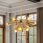 Scandinavian Modernism Radial Sea Urchin Shape Brass 10-Light Chandelier - BeyPan
