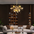 Scandinavian Modernism Radial Sea Urchin Shape Brass 10-Light Chandelier - BeyPan