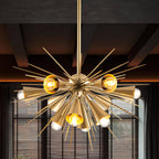 Scandinavian Modernism Radial Sea Urchin Shape Brass 10-Light Chandelier - BeyPan