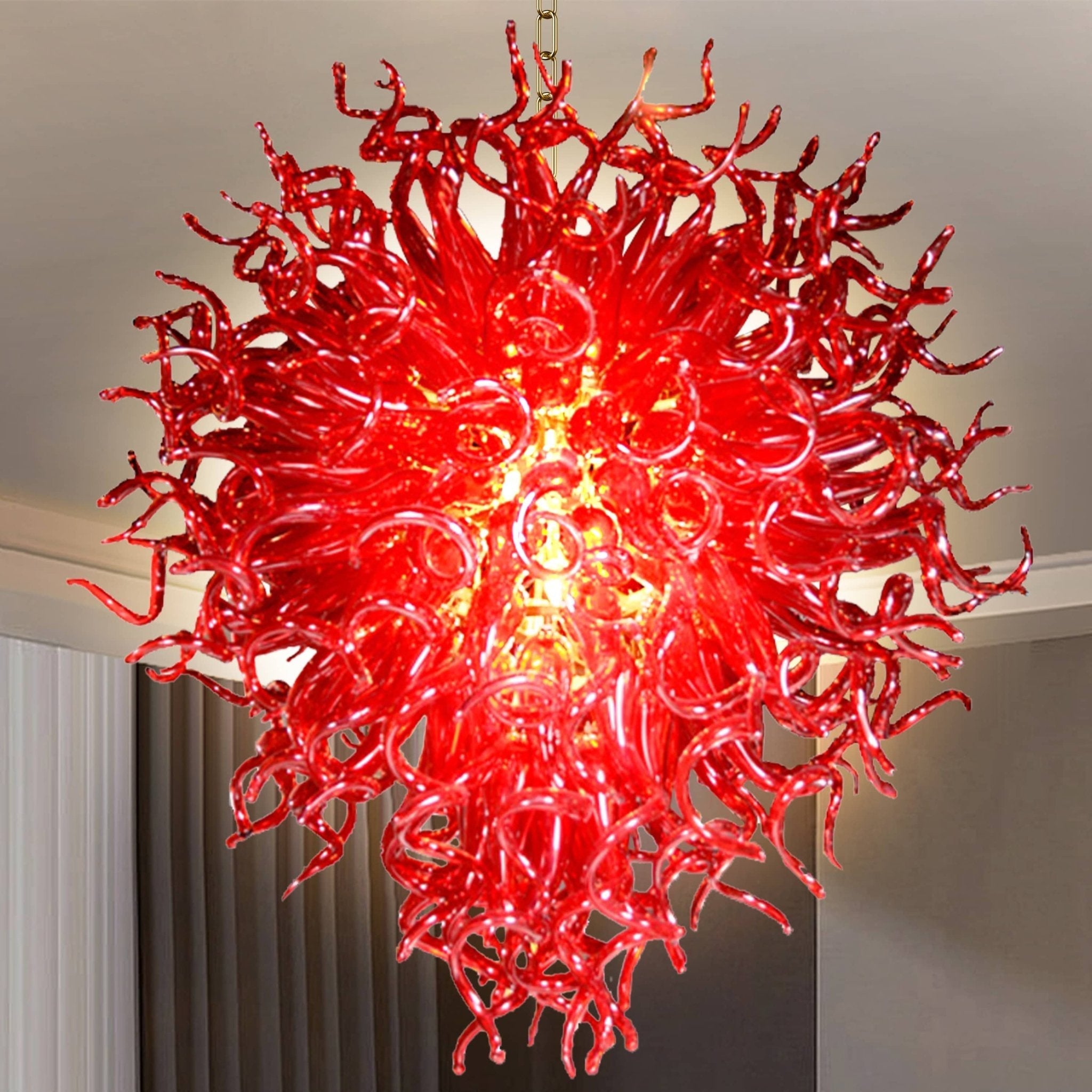 Scarlet Flame Artisan Glass Chandelier - Bold Ruby Red - BeyPan Hauptbild