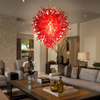 Scarlet Flame Artisan Glass Chandelier - Bold Ruby Red - BeyPan