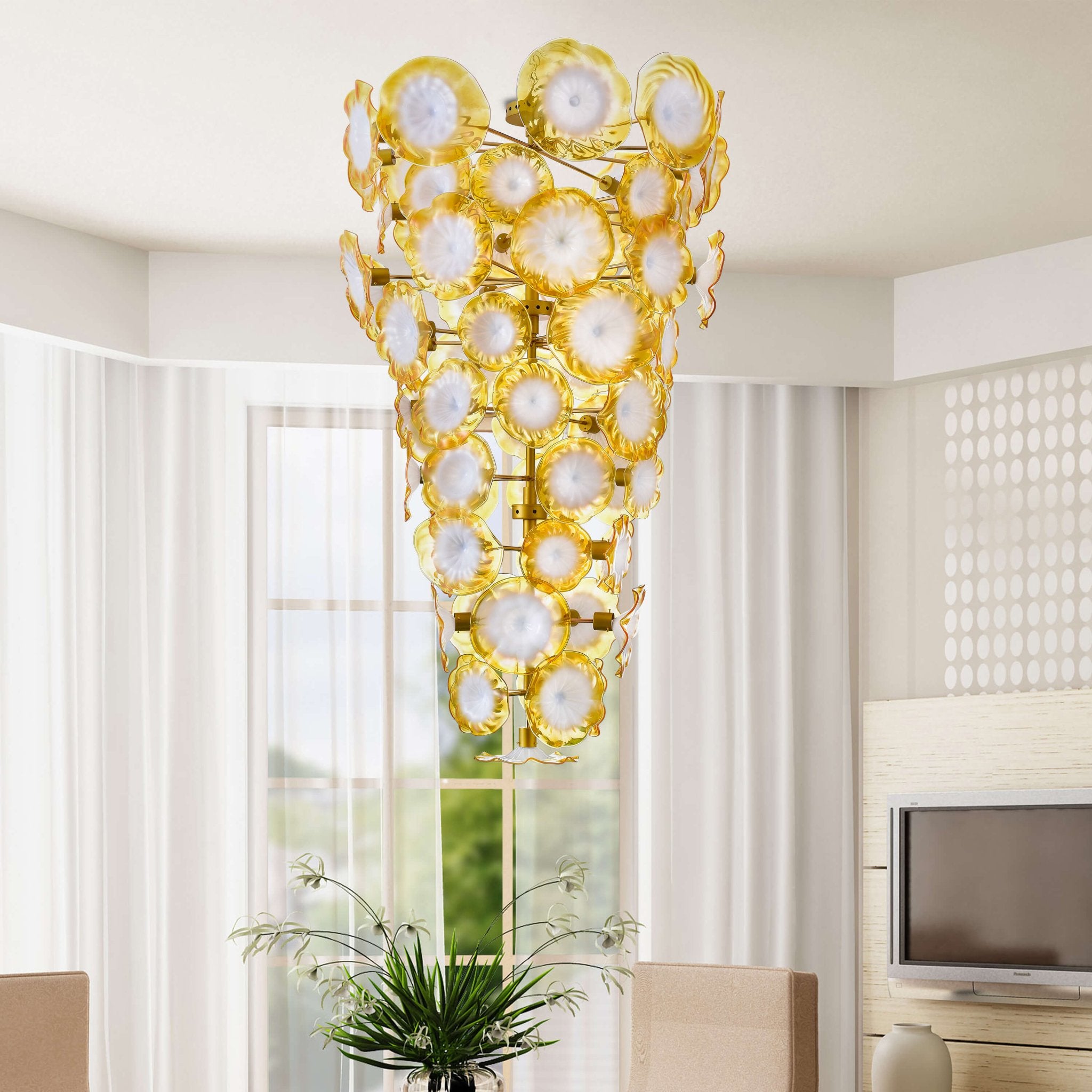 Seashells Designed Glass Plates Chandelier Golden And White - BeyPan Hauptbild