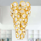 Seashells Designed Glass Plates Chandelier Luxury Golden and Opaque White - BeyPan